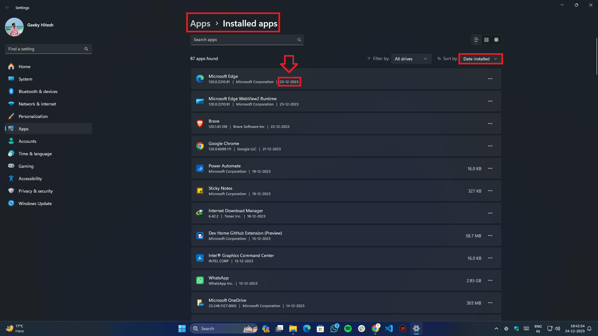 Beheben des Clock Watchdog Timeout unter Windows - Seite installierte Apps Filter