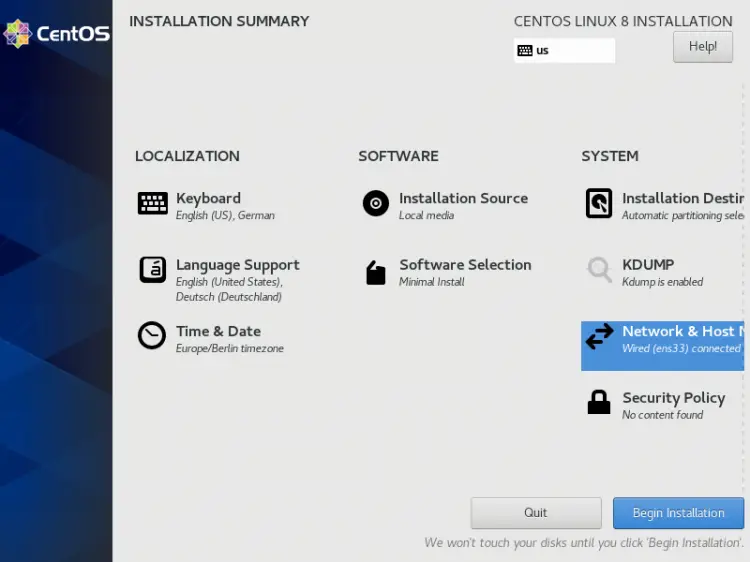 Iniciar a instalação do CentOS 8