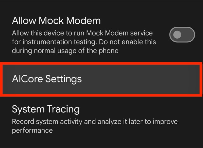 accesso alle impostazioni aicore su un pixel 8a.