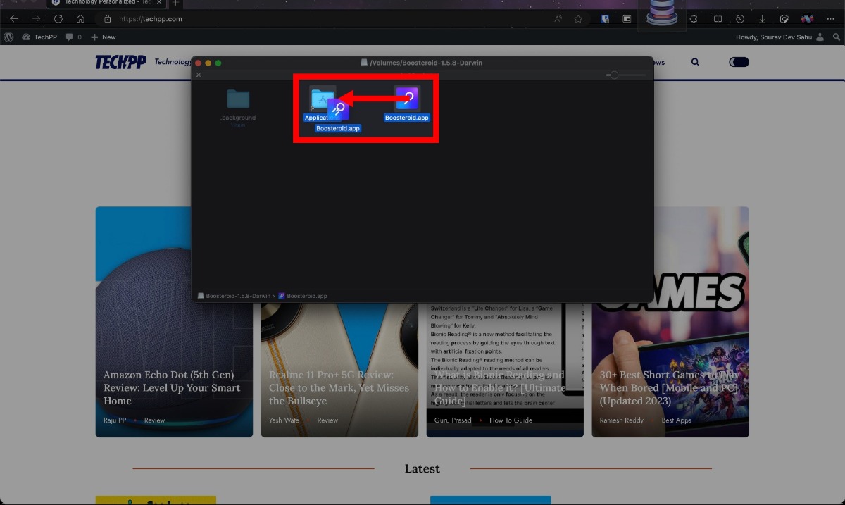 faire glisser boosteroid dans le dossier applications