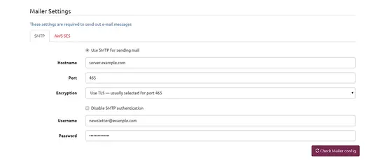 Настройки Mailer
