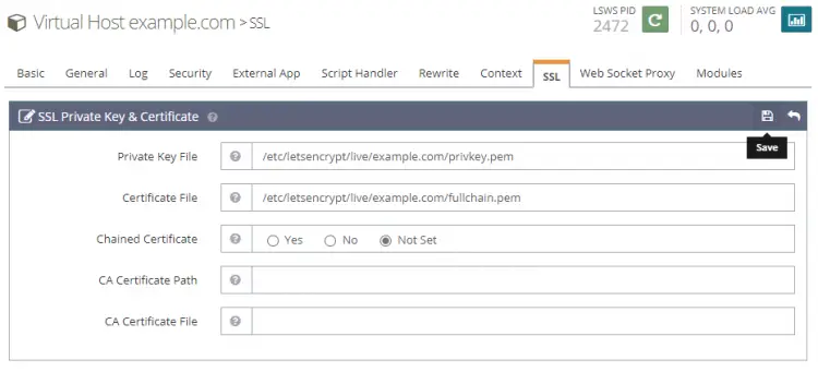 Clé et certificat SSL Let's Encrypt