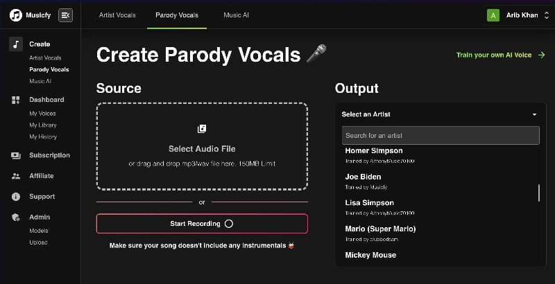 générateur de chansons de couverture AI musicify