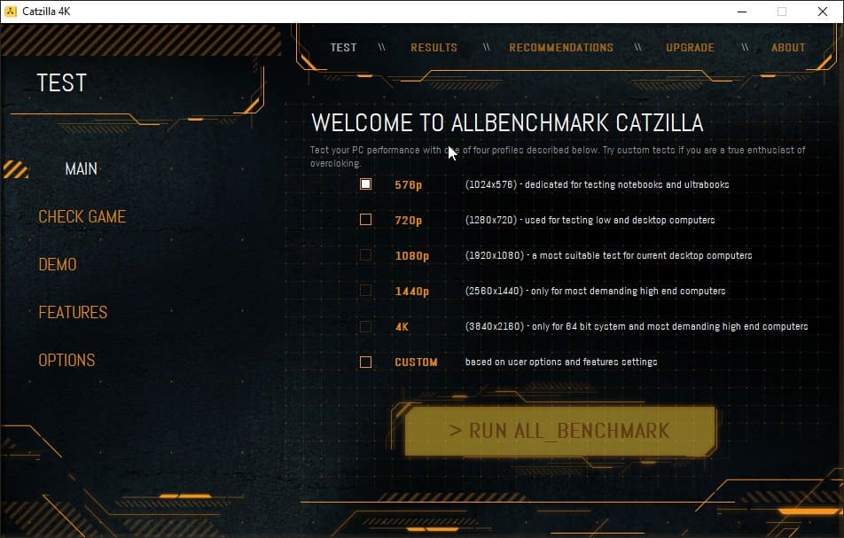 Aplicación Catzilla Benchmark para GPU