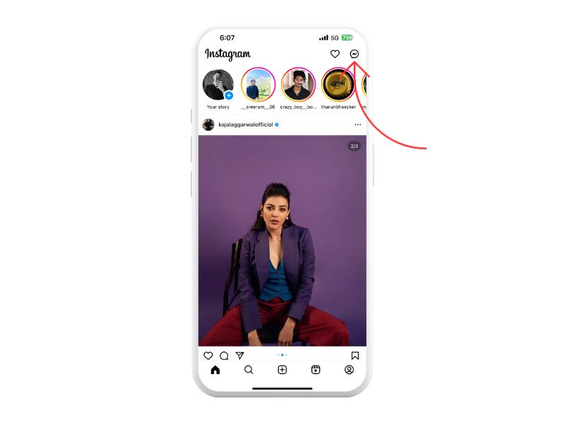 Instagramアプリのメッセージアイコン