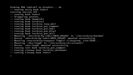 Avvio nella versione live di Arch Linux