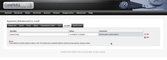 Système->Avancé->rc.conf