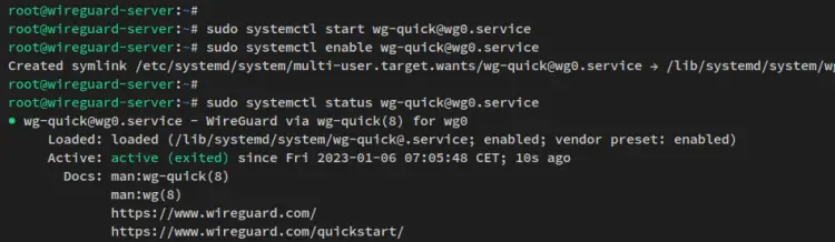 démarrer activer vérifier le serveur wireguard