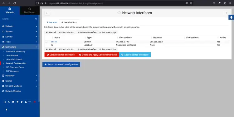 Webminネットワーク設定