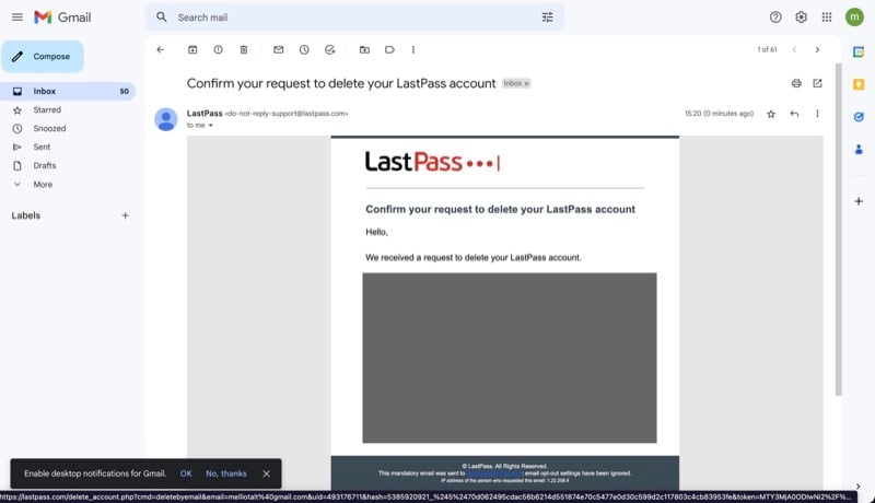 Link zum Löschen des LastPass-Kontos ohne Master-Passwort