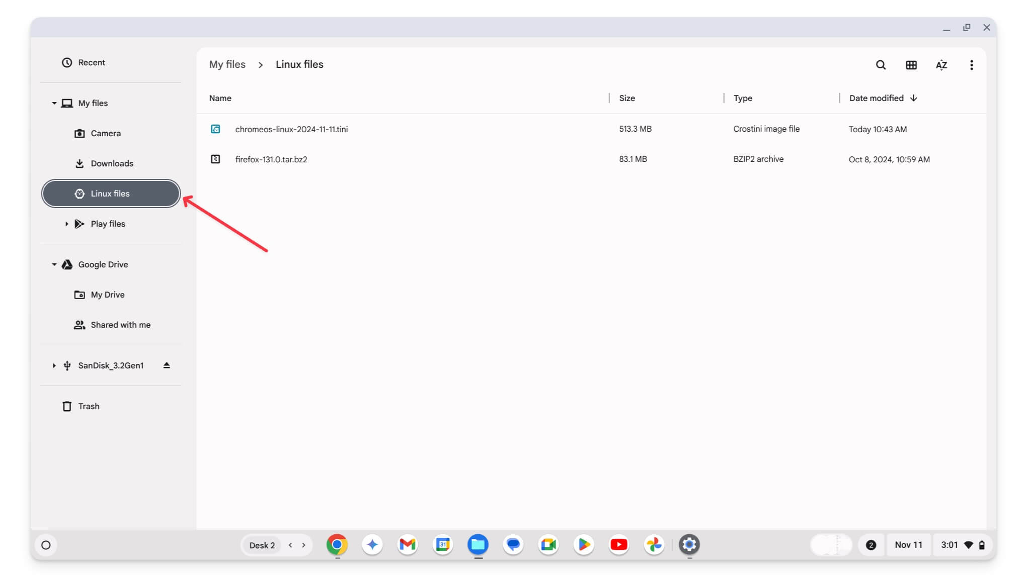 chromebook backup file linux