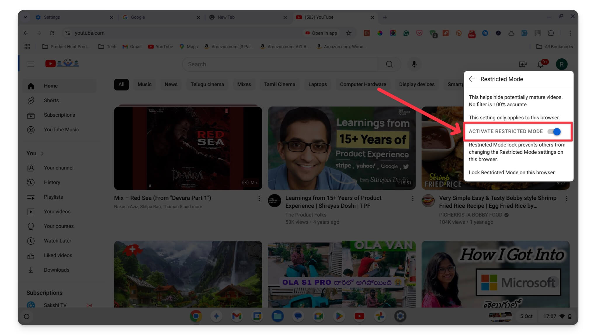 youtube ativar modo restrito