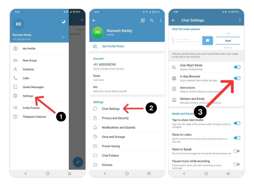 cómo habilitar el navegador en la aplicación en telegram