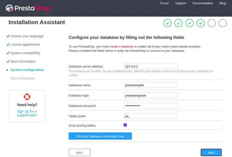 Configurazione del database