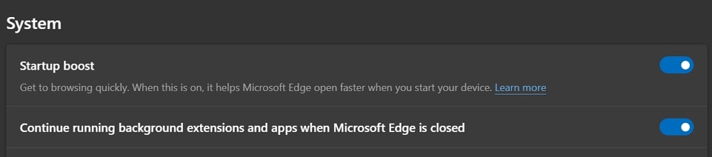désactiver le démarrage rapide sur edge