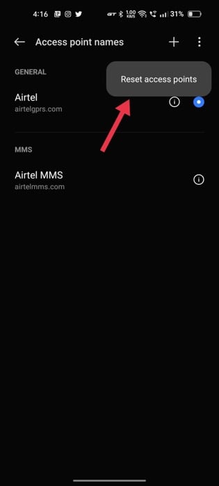 restablecer configuración de apn