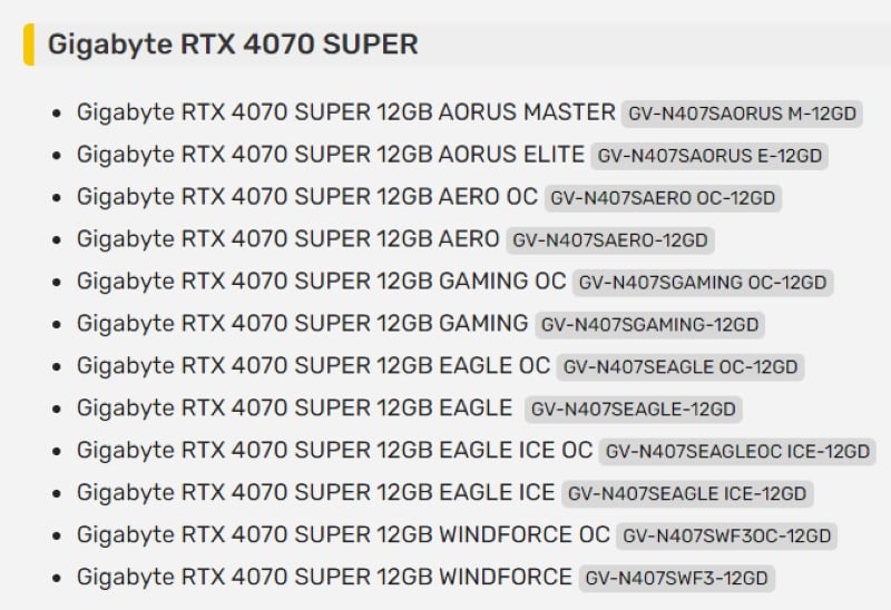 gigabyte rtx 4070 super cards