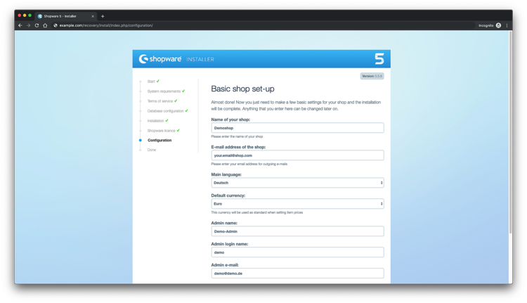 Configuration de base du magasin