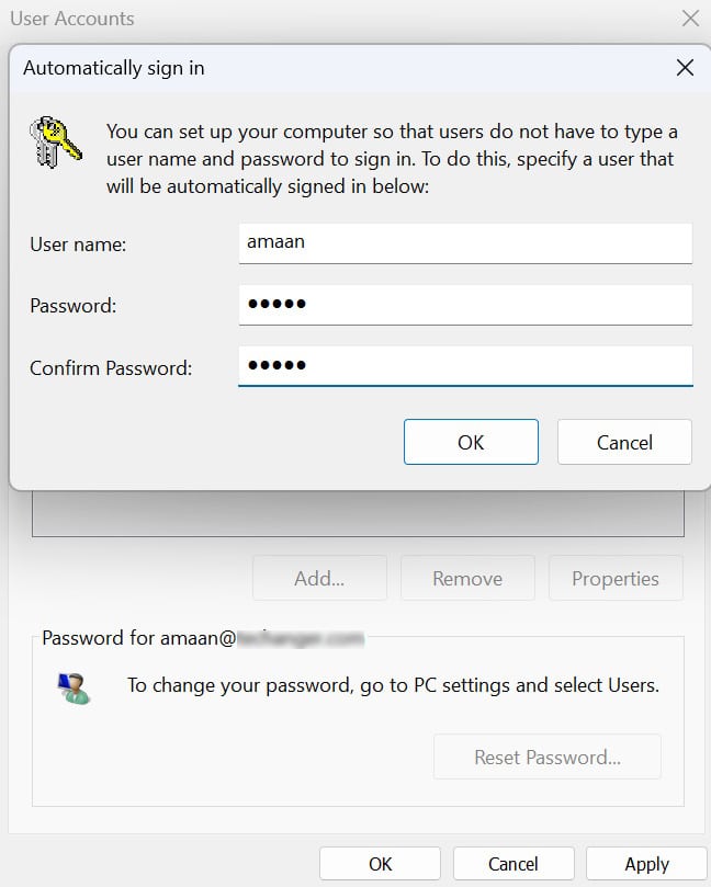 Aktivieren Sie die automatische Anmeldung in Windows 11