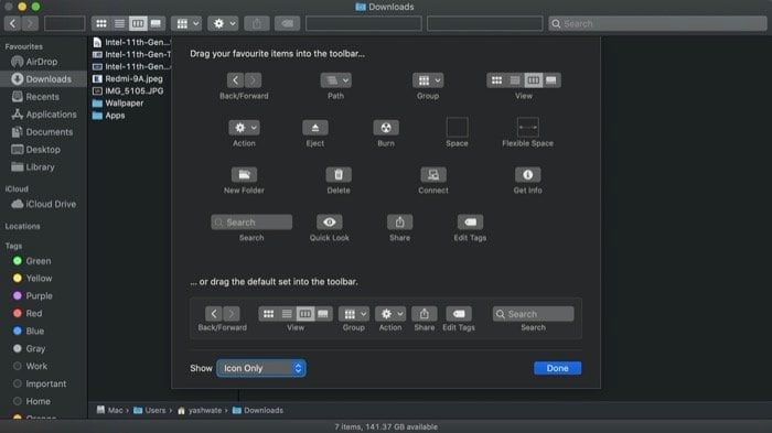customize toolbar