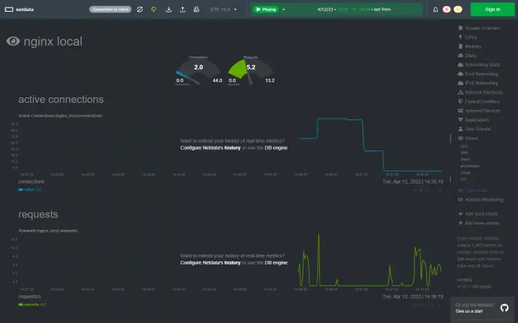 Dettagli Connessione Nginx di Netdata
