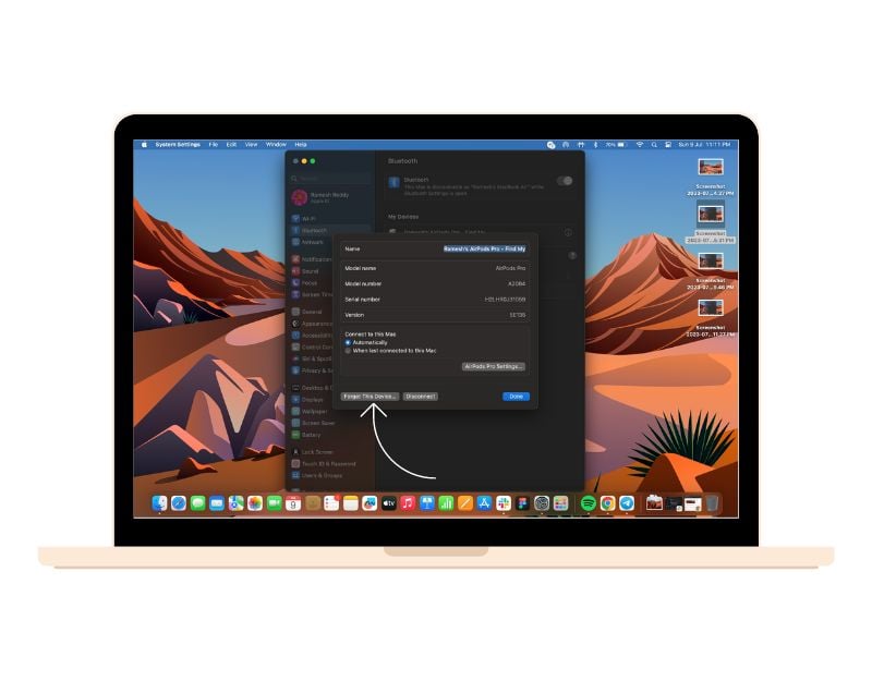 MacBook AirPods Proデバイスを忘れる