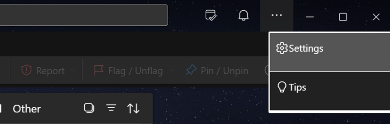 paramètres dans l'application outlook