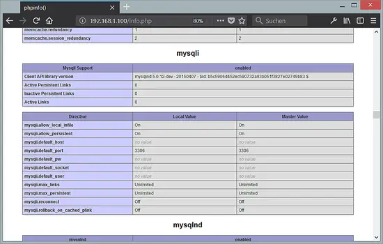 MySQL-Unterstützung in PHP 7 aktiviert