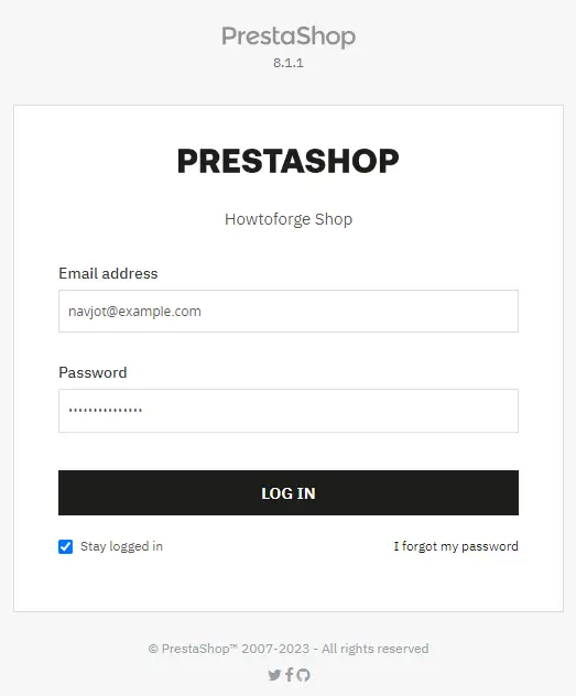 Page de connexion de PrestaShop