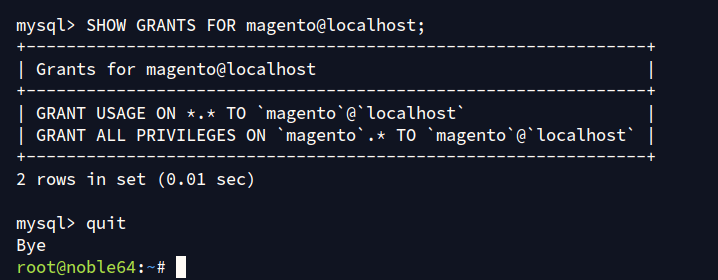mostrar privilégios do usuário mysql