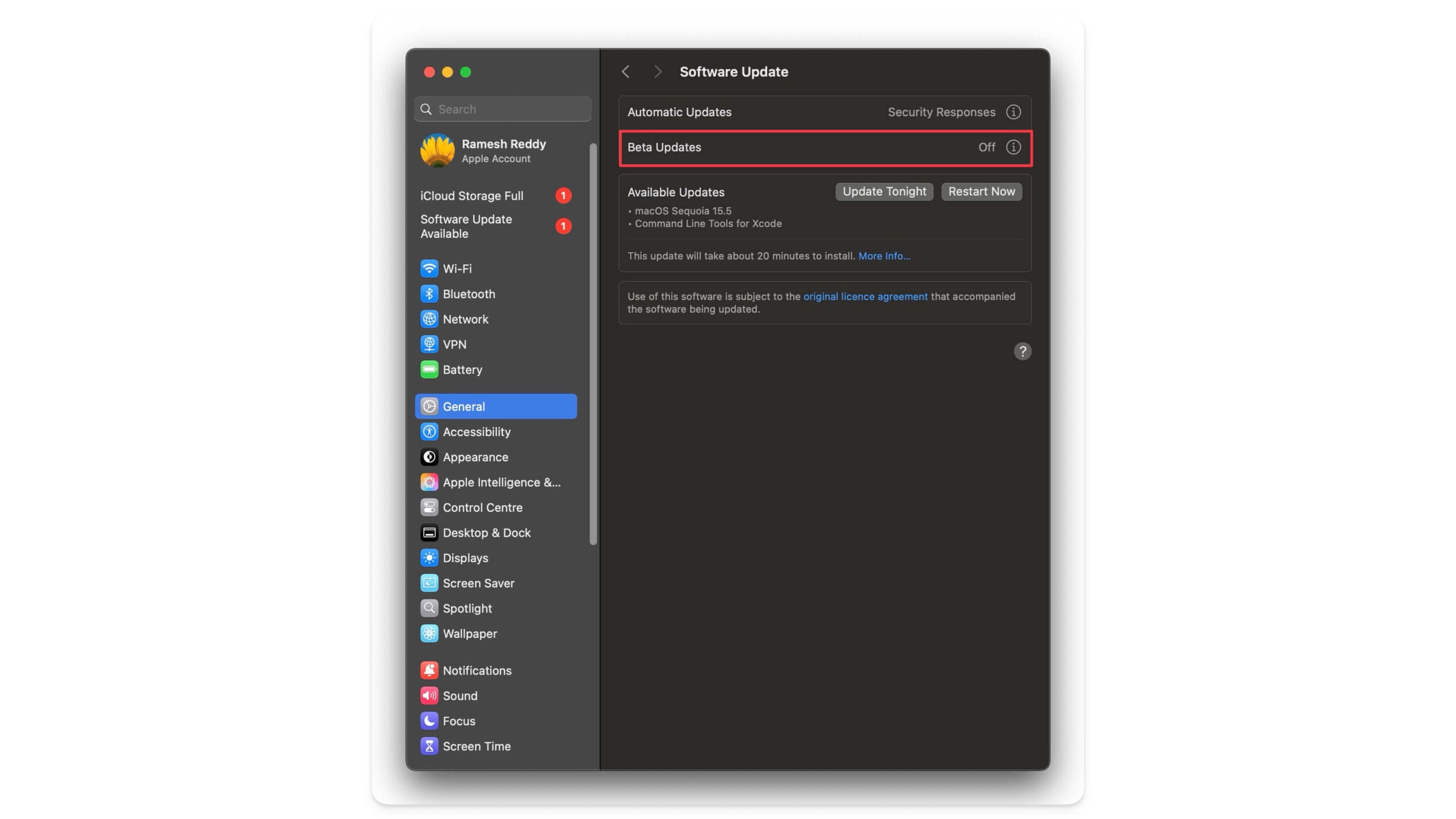 atualizações beta da apple mac