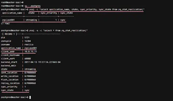 Controlla lo stato della replica postgres