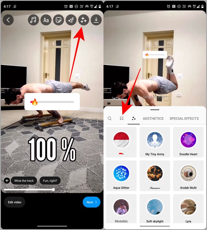 ajout d'effets aux reels sur instagram