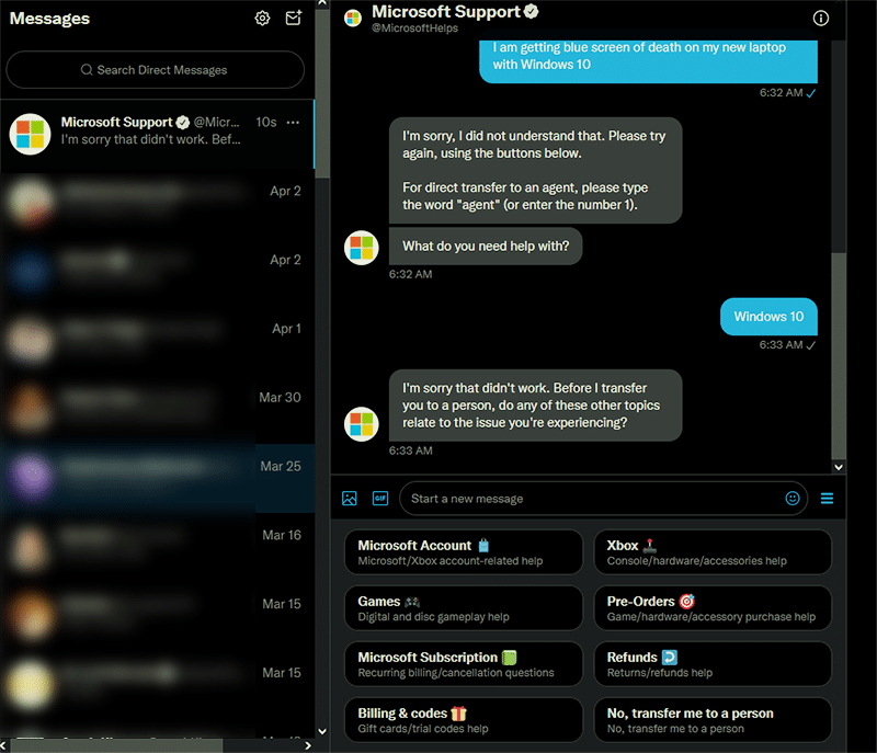 Ayuda de Windows en Twitter