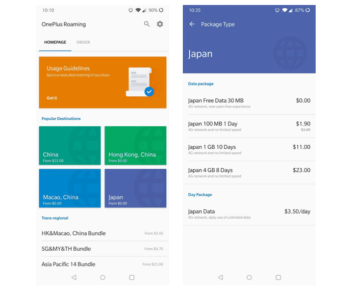 la dernière mise à jour bêta du oneplus 6 apporte un service d'itinérance mondial sans carte SIM - oneplus roaming