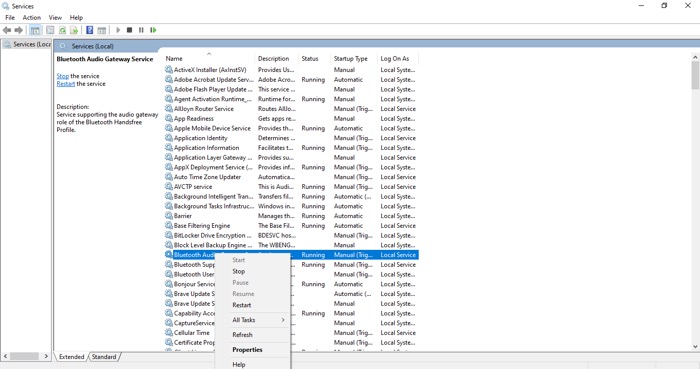 riavviare i servizi audio su windows 10
