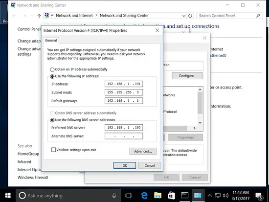 Hôte Windows avec IP statique