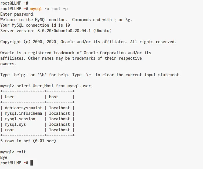Verificar usuários MySQL