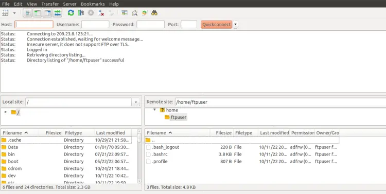 Server FTP connesso