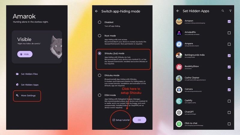 sélection des applications à cacher dans amarok