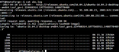 Como redirecionar sua saída wget para um arquivo de log - resultado