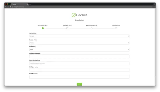 Completa la configurazione di Cachet