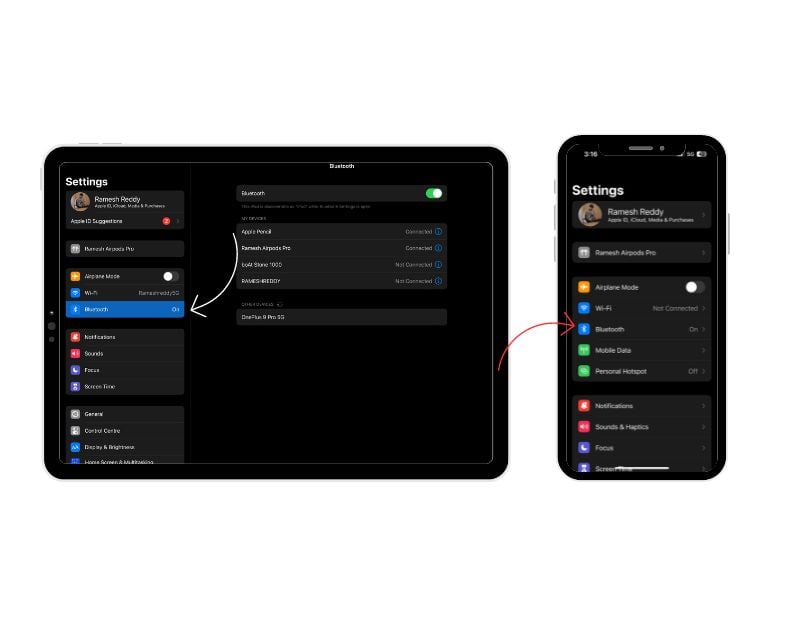 impostazioni bluetooth su ipad e iphone
