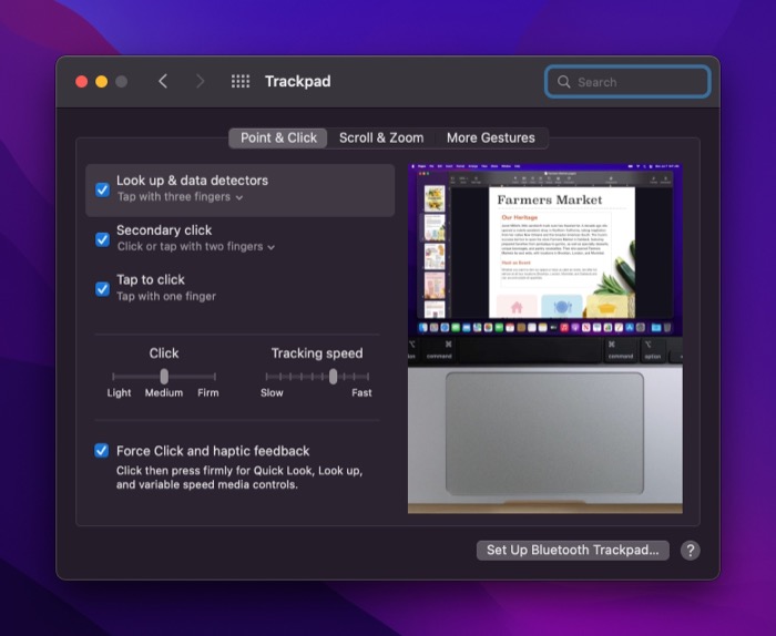 configurações do trackpad do mac
