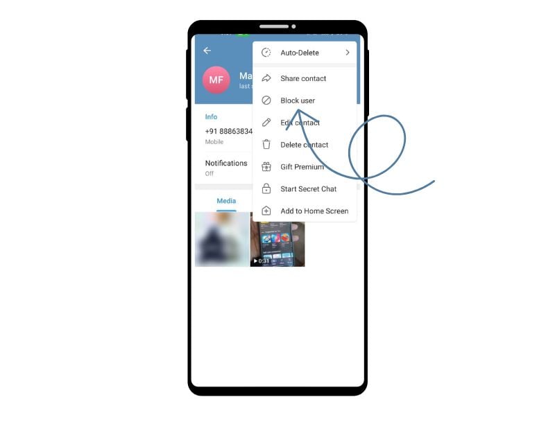 imagen que muestra cómo bloquear a un usuario en telegram