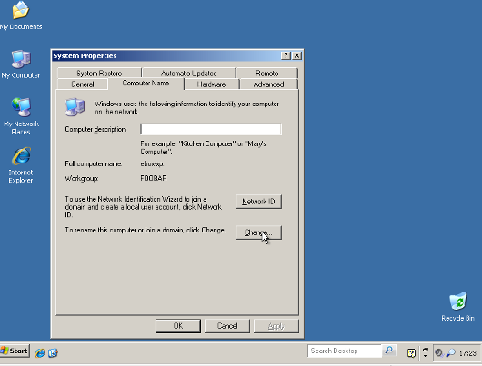 Windows 도메인 변경 버튼 클릭