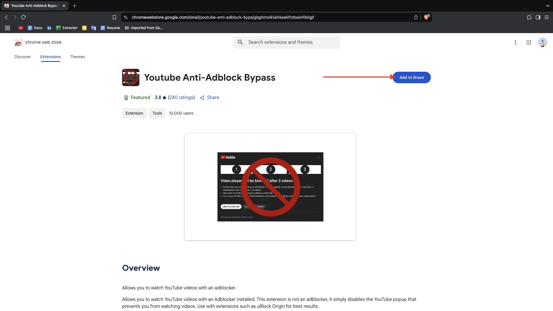 adicionar ao brave
