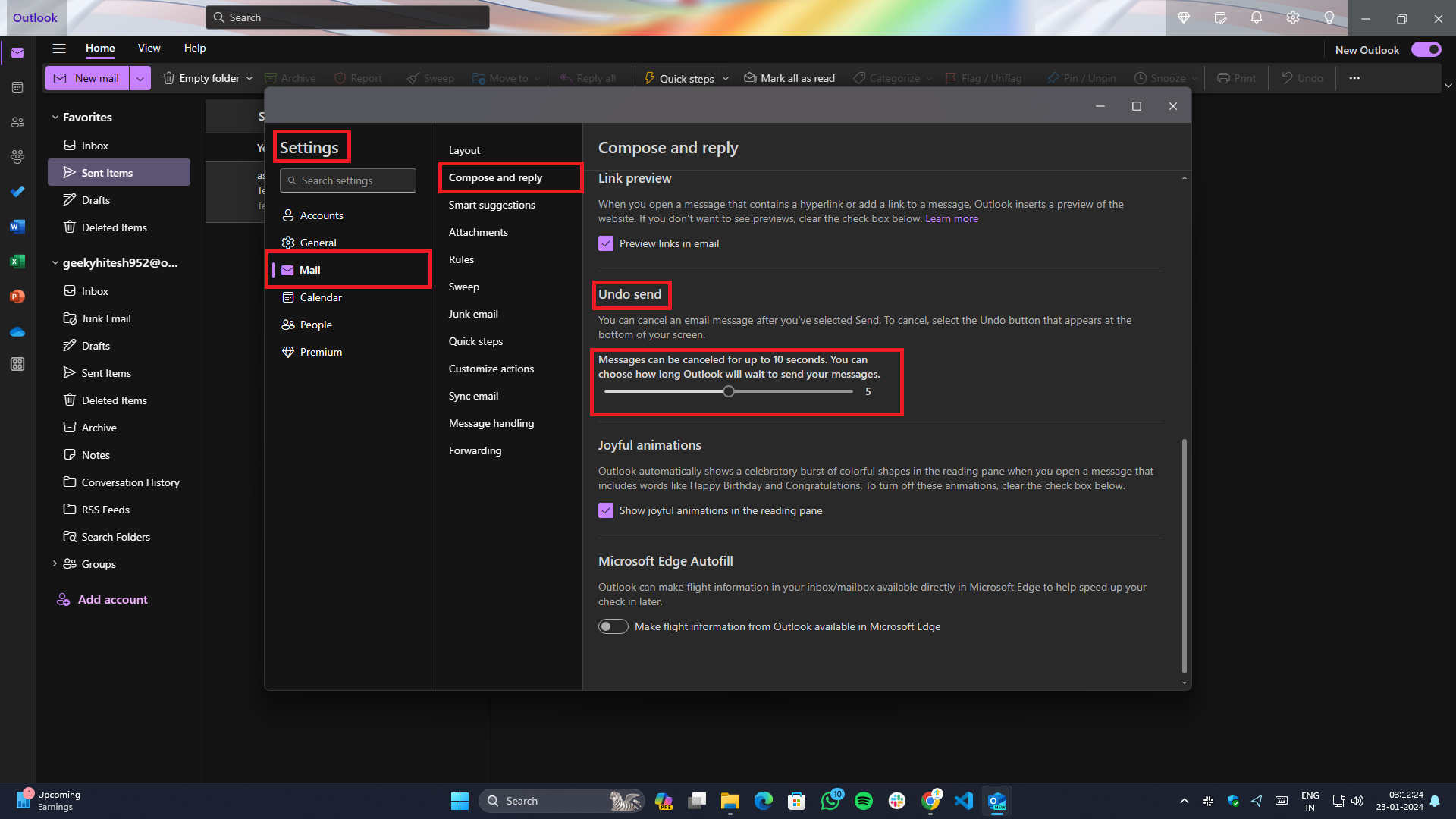come annullare l'invio di email su outlook e gmail- impostazioni di annullamento email sull'app outlook per windows