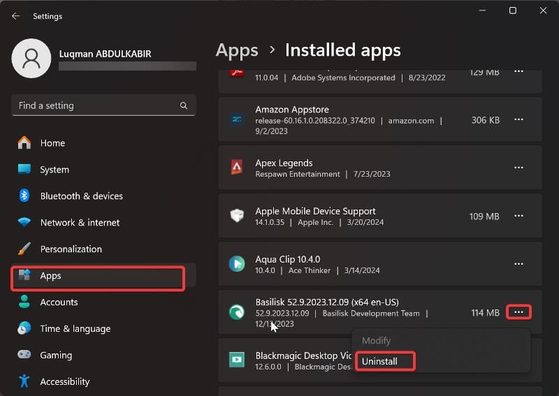 désinstaller une application sur windows