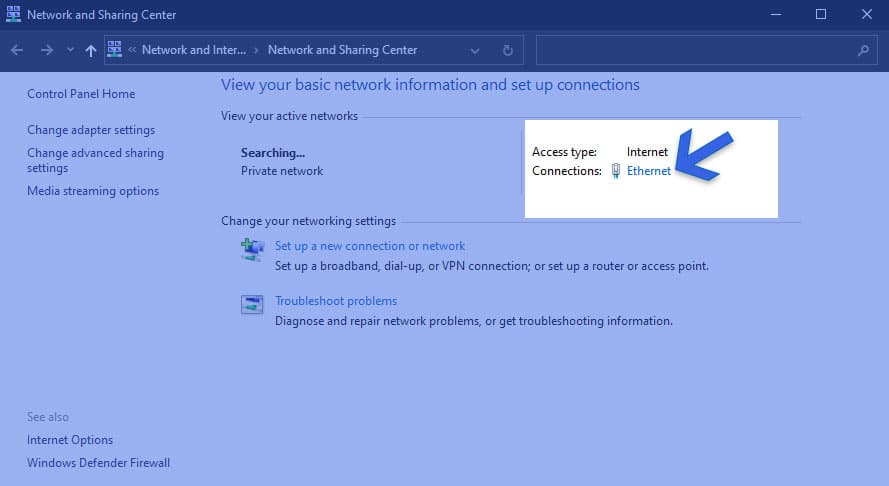Ethernet-Button unter Windows 10
